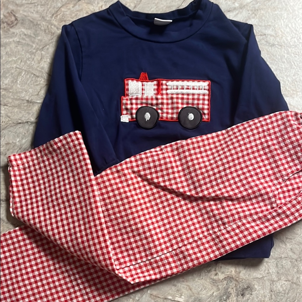 Boys’ matching set with firetruck embroidery